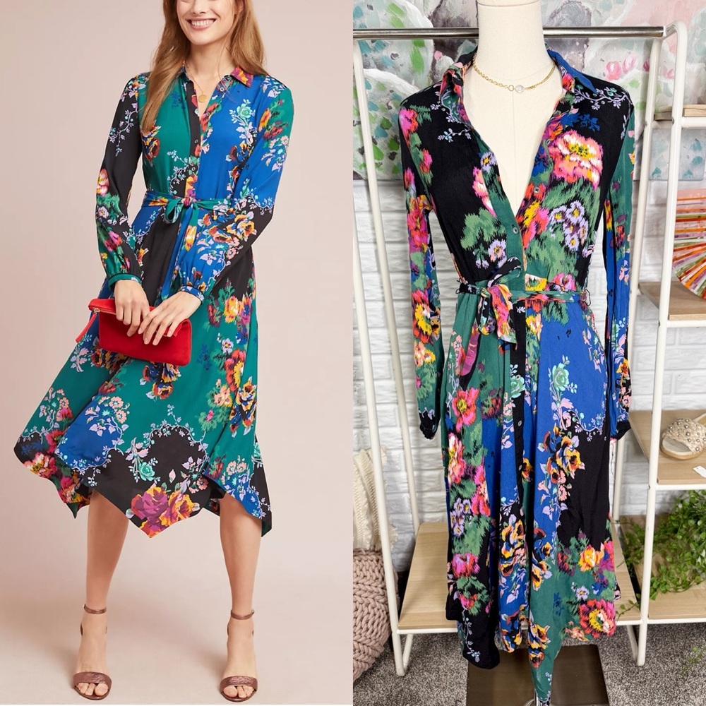 Anthropologie Maeve Robin Floral Print Shirt Dress Size 2